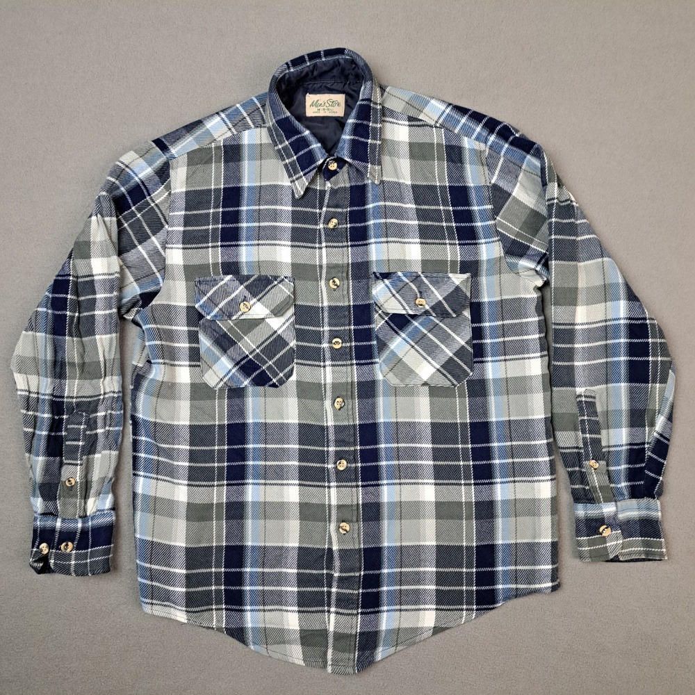 Vintage Men's Store‎ Sears Plaid Flannel Men's Size Medium Blue 60's Flap Pocket